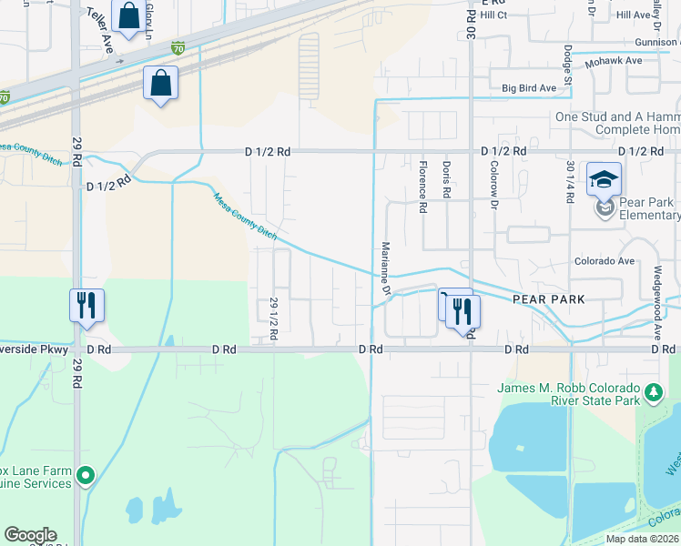 map of restaurants, bars, coffee shops, grocery stores, and more near 422 Broken Arrow Drive in Grand Junction