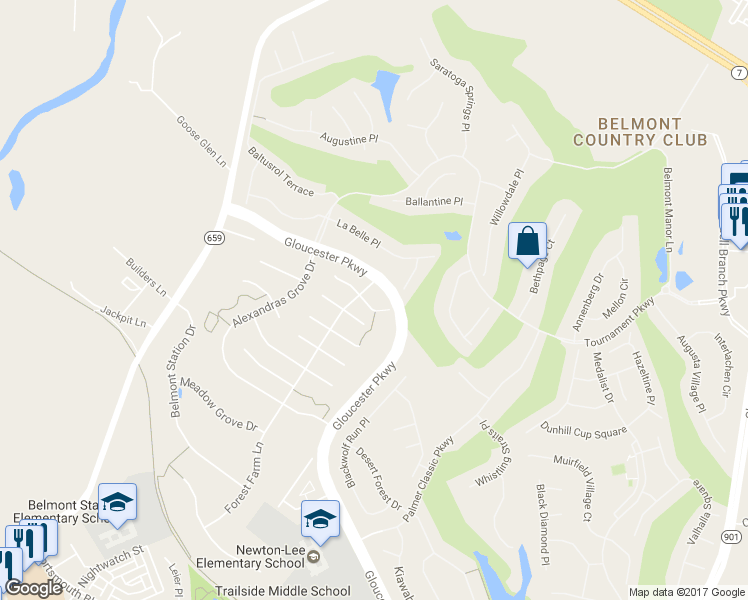 map of restaurants, bars, coffee shops, grocery stores, and more near 43340 Julie Martin Court in Ashburn