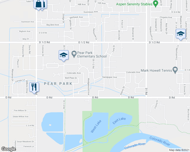 map of restaurants, bars, coffee shops, grocery stores, and more near 418 30 1/2 Road in Grand Junction