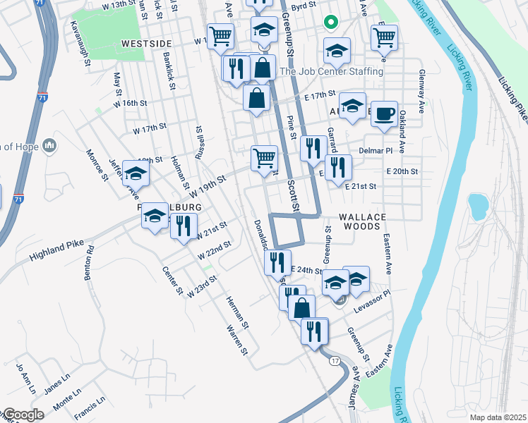 map of restaurants, bars, coffee shops, grocery stores, and more near 2020 Madison Avenue in Covington