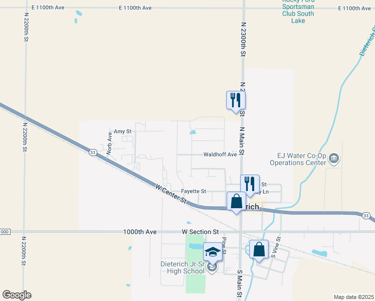 map of restaurants, bars, coffee shops, grocery stores, and more near 300 Waldhoff Avenue in Dieterich