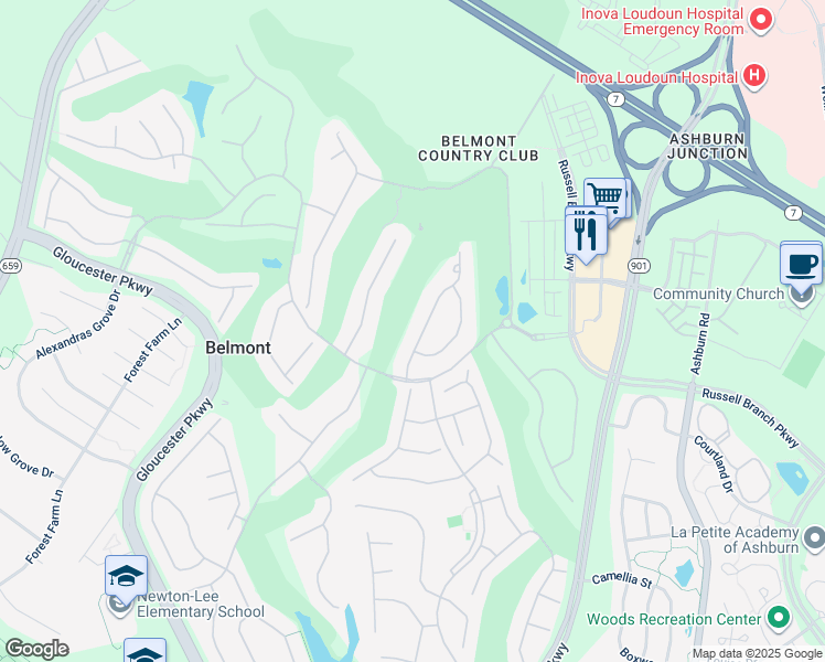 map of restaurants, bars, coffee shops, grocery stores, and more near 19871 Annenberg Drive in Ashburn