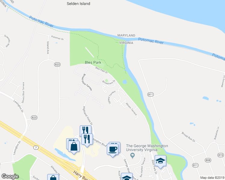 map of restaurants, bars, coffee shops, grocery stores, and more near 19895 Upland Terrace in Ashburn