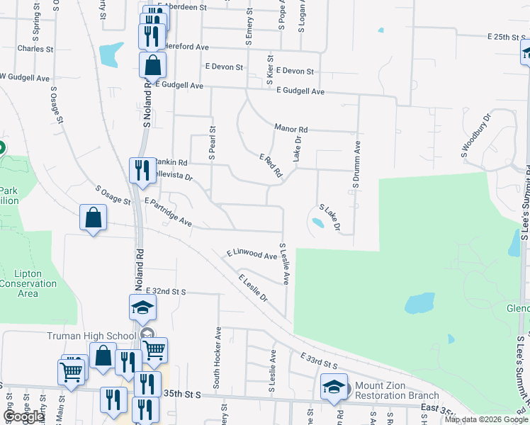 map of restaurants, bars, coffee shops, grocery stores, and more near 619 E Bellevista Dr in Independence