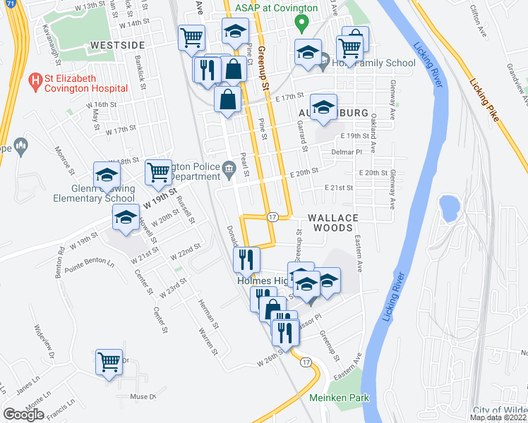 map of restaurants, bars, coffee shops, grocery stores, and more near 2045 Scott Boulevard in Covington