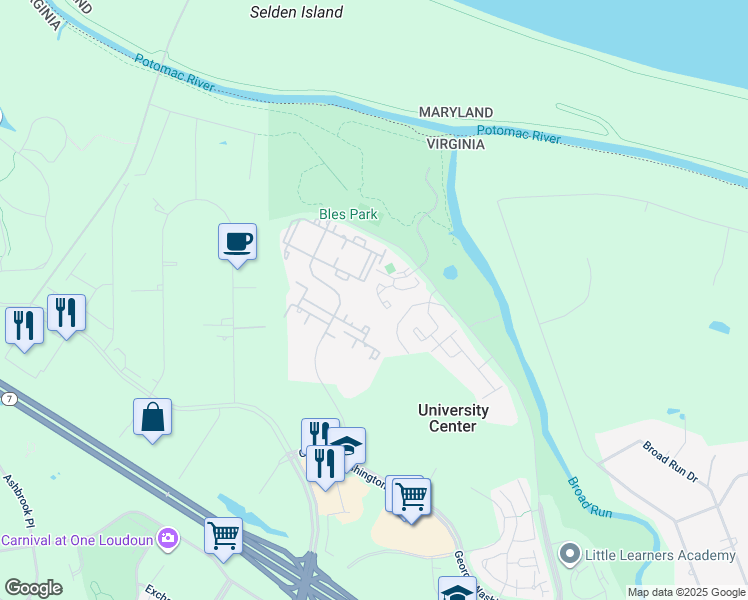 map of restaurants, bars, coffee shops, grocery stores, and more near 19897 Ridgecrest Square in Ashburn