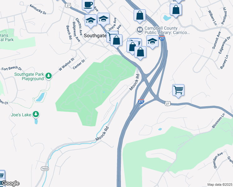 map of restaurants, bars, coffee shops, grocery stores, and more near 758 Ravine Circle in Southgate