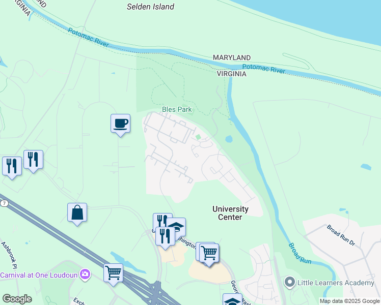 map of restaurants, bars, coffee shops, grocery stores, and more near 19897 Ridgecrest Square in Ashburn