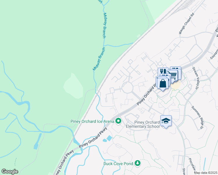 map of restaurants, bars, coffee shops, grocery stores, and more near 8733 Thornbrook Drive in Odenton