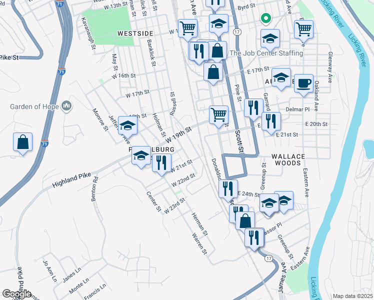 map of restaurants, bars, coffee shops, grocery stores, and more near 2004 Russell Street in Covington