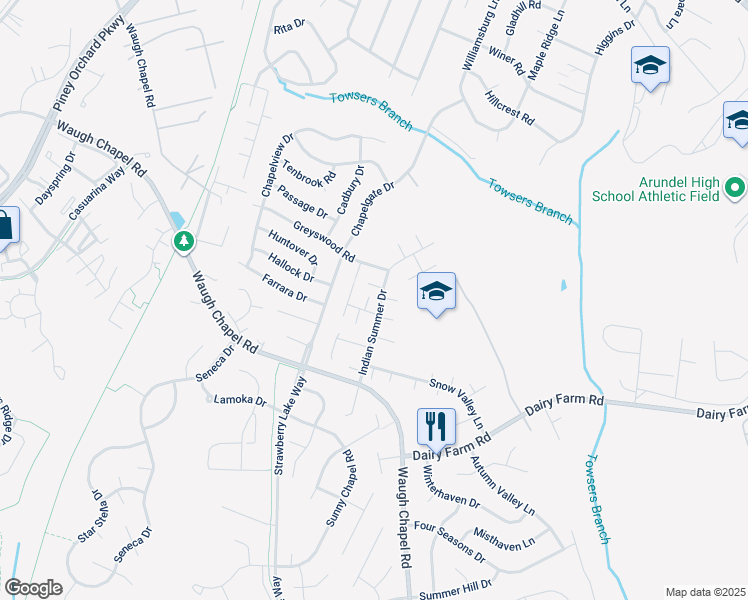 map of restaurants, bars, coffee shops, grocery stores, and more near 831 Cinnamon Court in Odenton