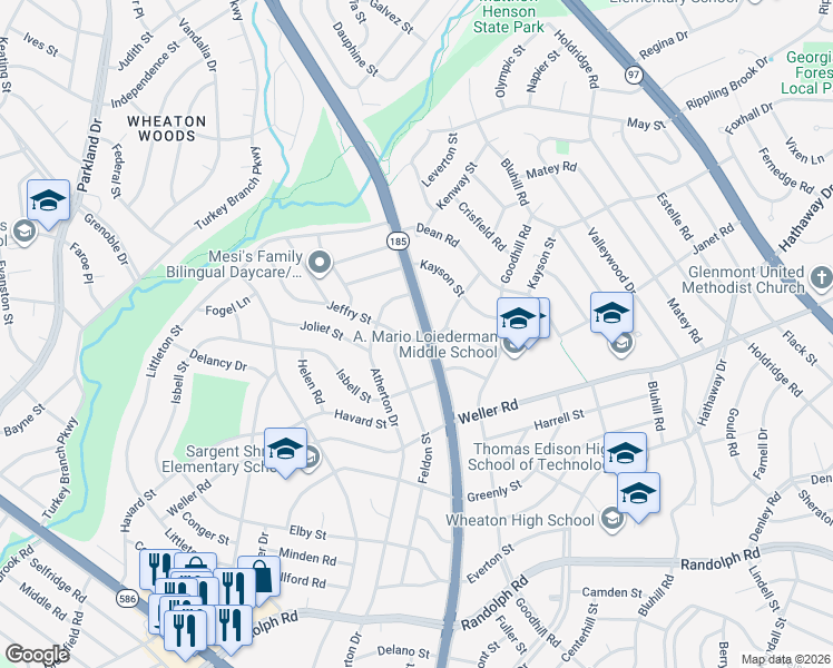 map of restaurants, bars, coffee shops, grocery stores, and more near 12800 Connecticut Avenue in Silver Spring