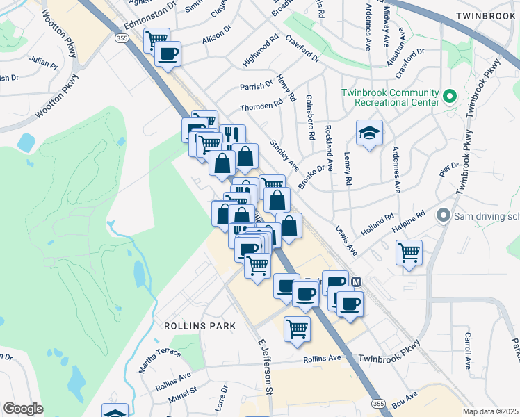 map of restaurants, bars, coffee shops, grocery stores, and more near 1470 Rockville Pike in Rockville