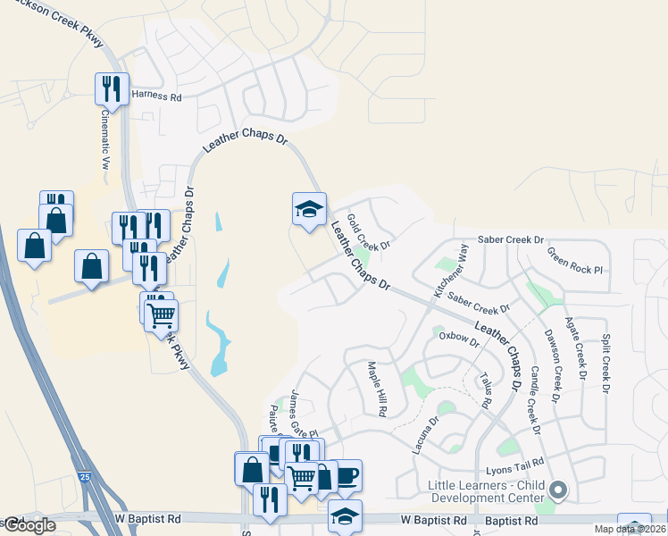 map of restaurants, bars, coffee shops, grocery stores, and more near 16259 Windy Creek Drive in Monument