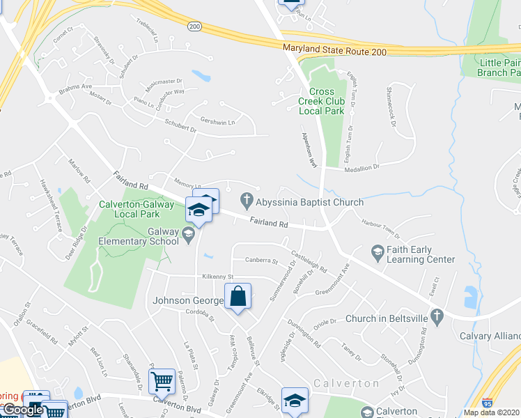 map of restaurants, bars, coffee shops, grocery stores, and more near 3122 Fairland Road in Silver Spring