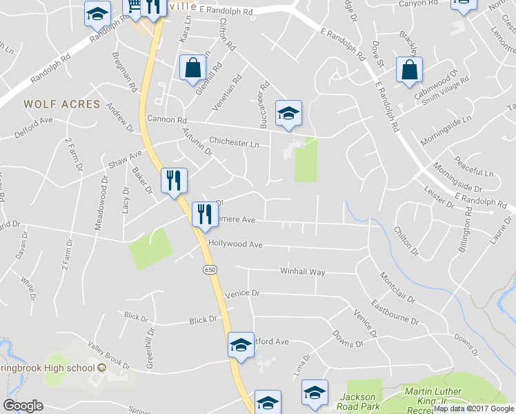 map of restaurants, bars, coffee shops, grocery stores, and more near 12806 Poplar Street in Silver Spring