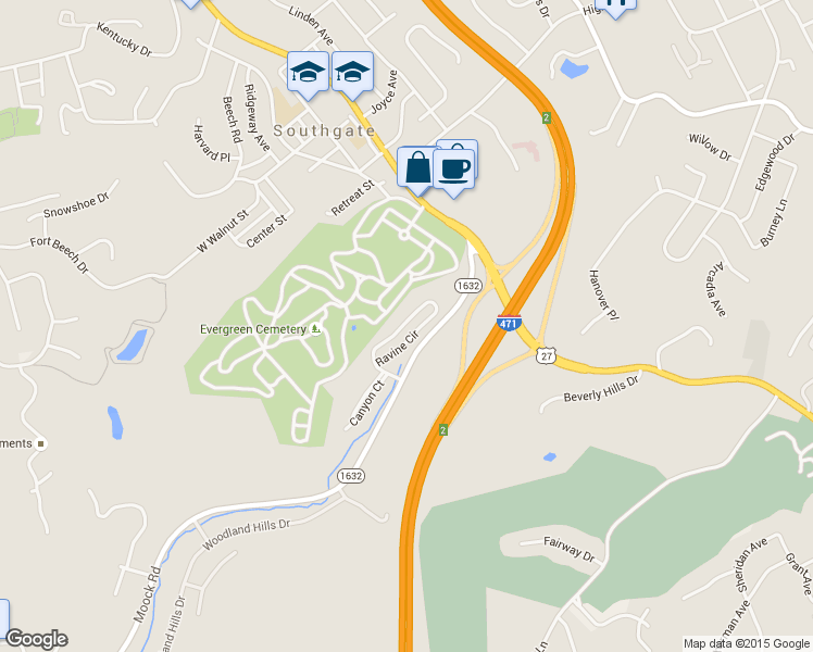 map of restaurants, bars, coffee shops, grocery stores, and more near 758 Ravine Circle in Southgate