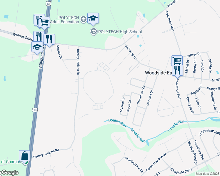 map of restaurants, bars, coffee shops, grocery stores, and more near 459 Currant Circle in Felton