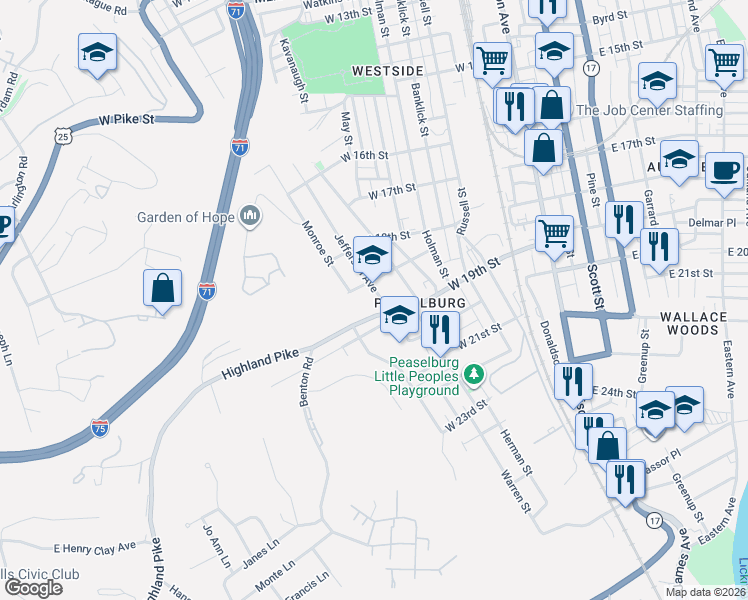 map of restaurants, bars, coffee shops, grocery stores, and more near 1849 Jefferson Avenue in Covington