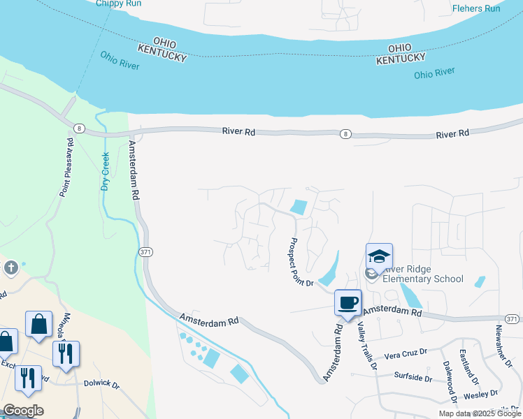 map of restaurants, bars, coffee shops, grocery stores, and more near 940 Outlook Ridge Lane in Villa Hills