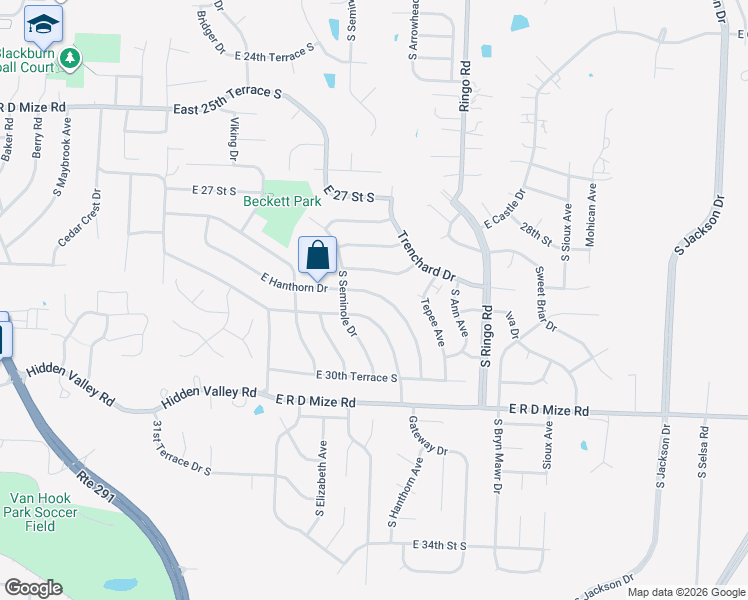 map of restaurants, bars, coffee shops, grocery stores, and more near 18713 East Hanthorn Drive in Independence
