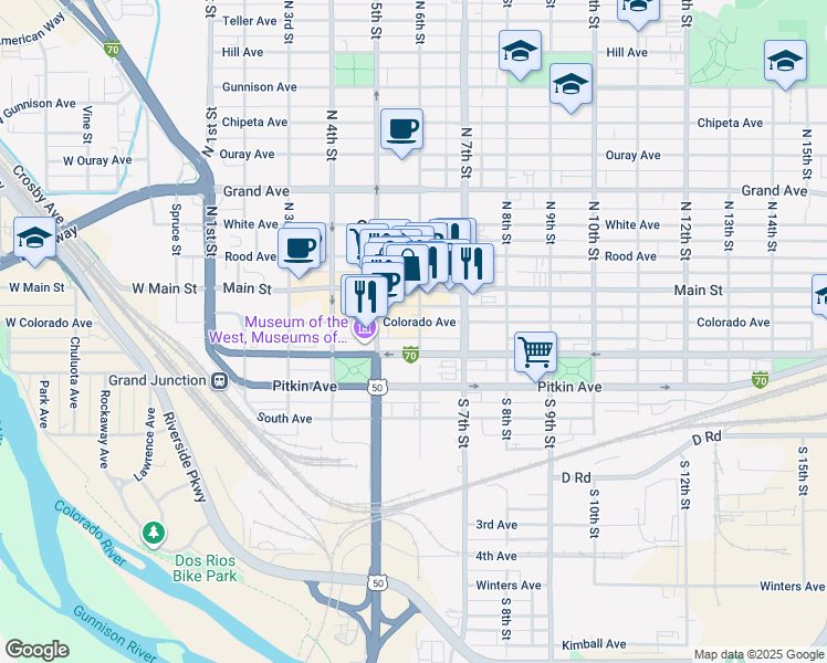map of restaurants, bars, coffee shops, grocery stores, and more near 224 South 6th Street in Grand Junction