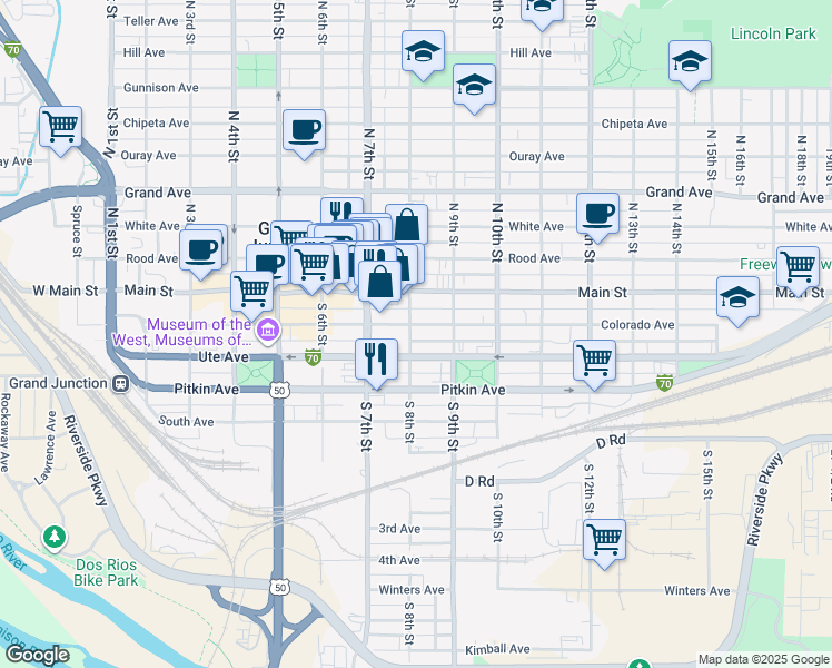 map of restaurants, bars, coffee shops, grocery stores, and more near 805 Colorado Avenue in Grand Junction