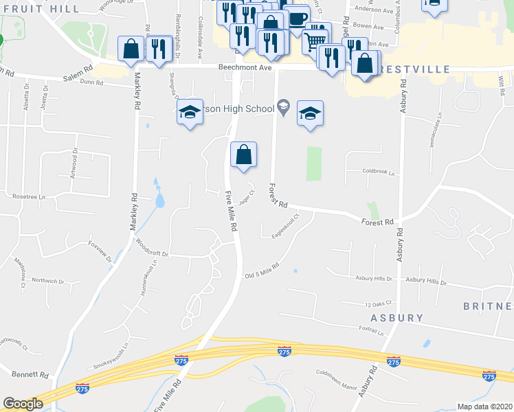 map of restaurants, bars, coffee shops, grocery stores, and more near 800 Eaglesknoll Court in Cincinnati