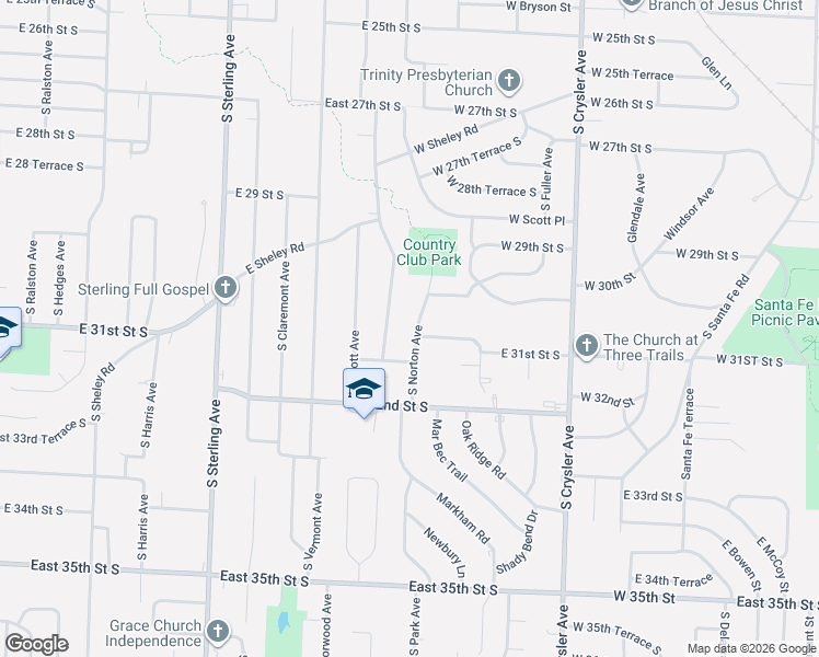 map of restaurants, bars, coffee shops, grocery stores, and more near 11702 East 30th Terrace South in Independence