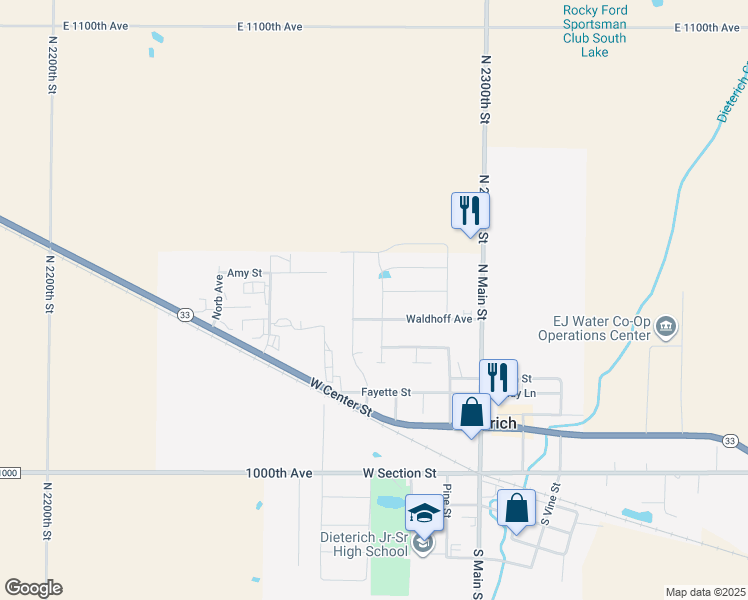 map of restaurants, bars, coffee shops, grocery stores, and more near 300 Waldhoff Ave in Dieterich