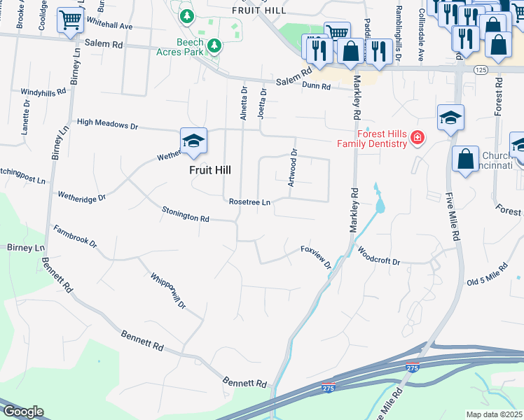 map of restaurants, bars, coffee shops, grocery stores, and more near 883 Anderson Hills Drive in Cincinnati