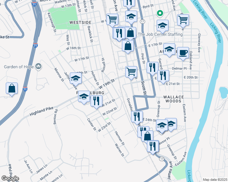 map of restaurants, bars, coffee shops, grocery stores, and more near 2004 Russell Street in Covington