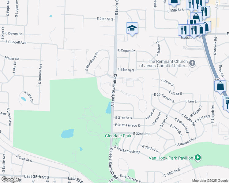 map of restaurants, bars, coffee shops, grocery stores, and more near 16001 East 29 Street South in Independence