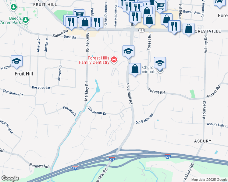 map of restaurants, bars, coffee shops, grocery stores, and more near 926 Markley Woods Way in Cincinnati