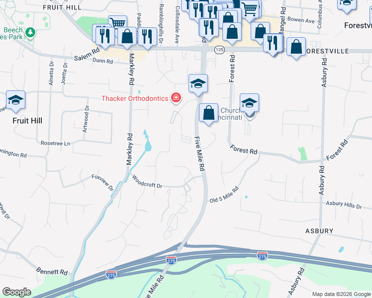 map of restaurants, bars, coffee shops, grocery stores, and more near 926 Markley Woods Way in Cincinnati