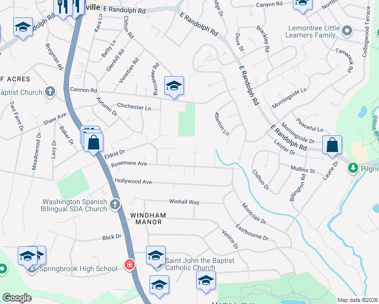 map of restaurants, bars, coffee shops, grocery stores, and more near 12812 Maple Street in Silver Spring