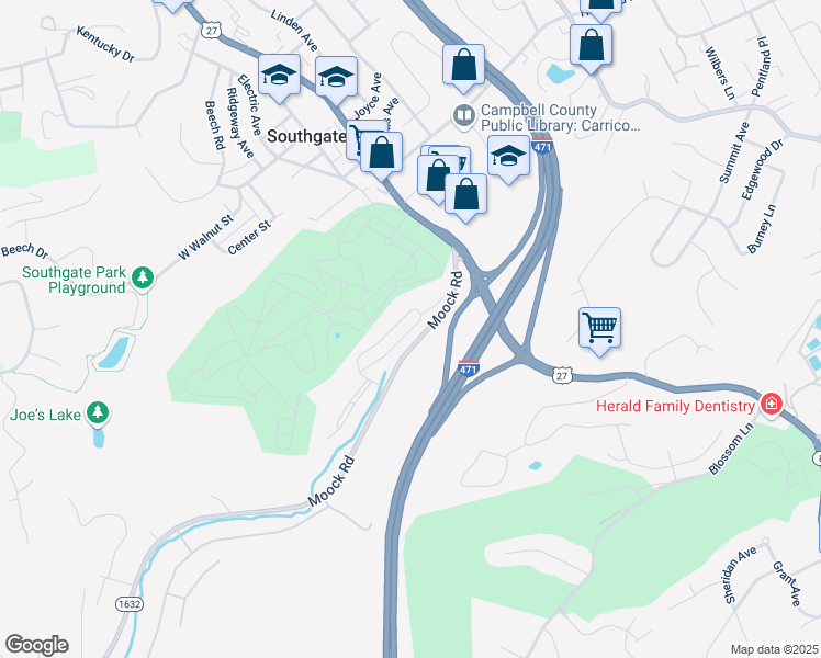 map of restaurants, bars, coffee shops, grocery stores, and more near 926 Ravine Circle in Southgate