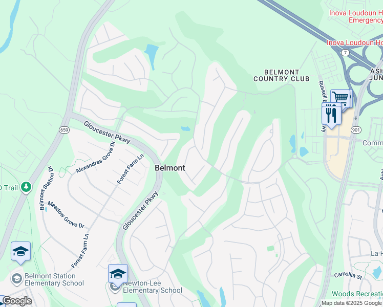 map of restaurants, bars, coffee shops, grocery stores, and more near 19872 Naples Lakes Terrace in Ashburn