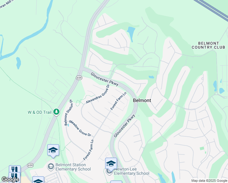 map of restaurants, bars, coffee shops, grocery stores, and more near 43313 Helen Marie Court in Ashburn