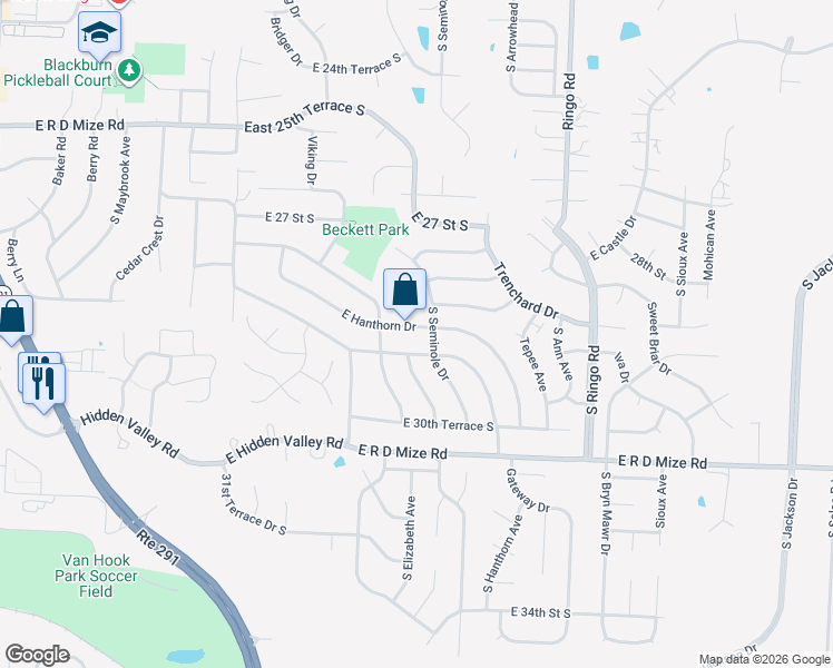 map of restaurants, bars, coffee shops, grocery stores, and more near 18605 Hanthorne Drive in Independence