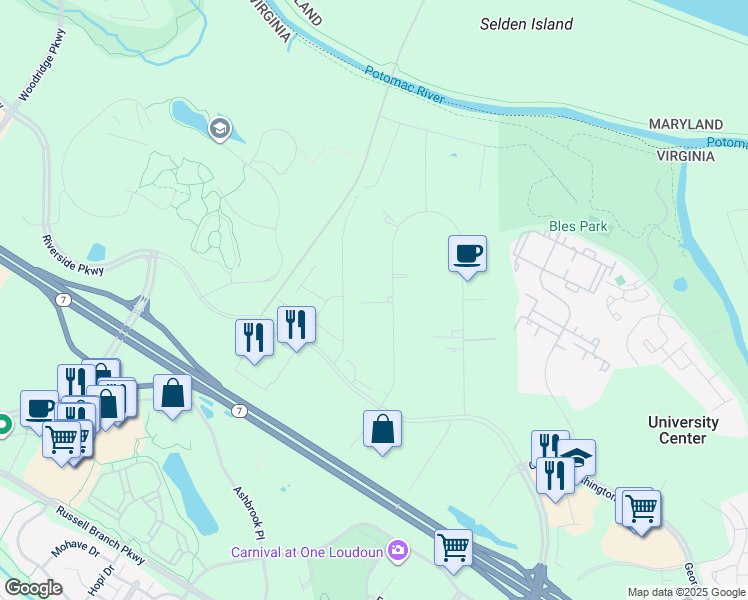 map of restaurants, bars, coffee shops, grocery stores, and more near 19630 Smith Circle in Ashburn