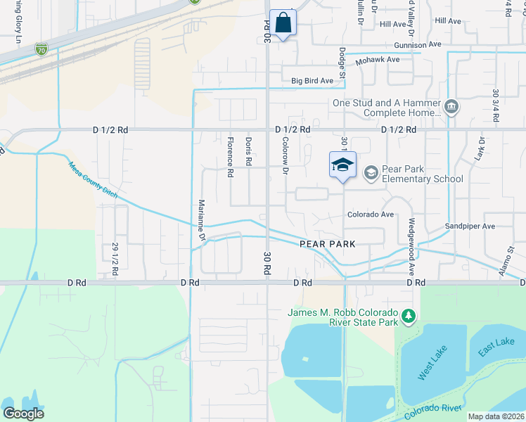 map of restaurants, bars, coffee shops, grocery stores, and more near 424 30 Road in Grand Junction