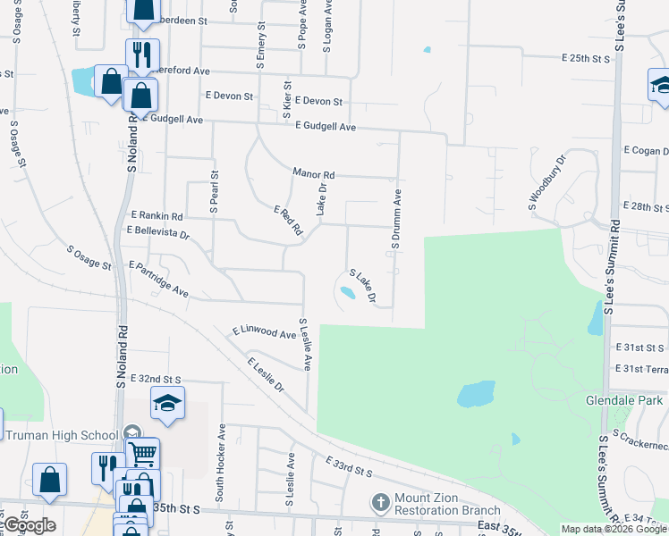 map of restaurants, bars, coffee shops, grocery stores, and more near 1902 Lake Terrace in Independence