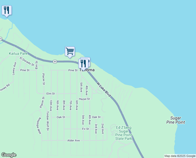 map of restaurants, bars, coffee shops, grocery stores, and more near 7053 West Lake Boulevard in Tahoma