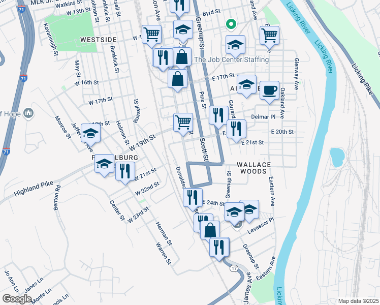 map of restaurants, bars, coffee shops, grocery stores, and more near 2020 Madison Avenue in Covington