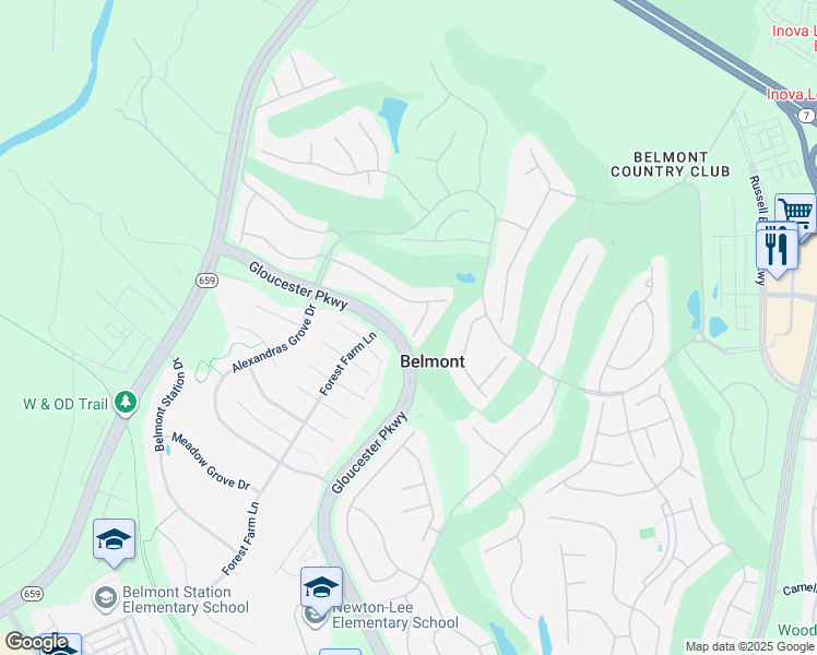 map of restaurants, bars, coffee shops, grocery stores, and more near 19875 La Bete Court in Ashburn