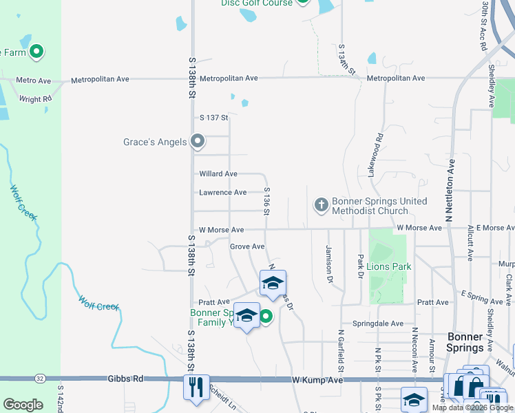 map of restaurants, bars, coffee shops, grocery stores, and more near 13601 Martin Luther King Junior Avenue in Bonner Springs