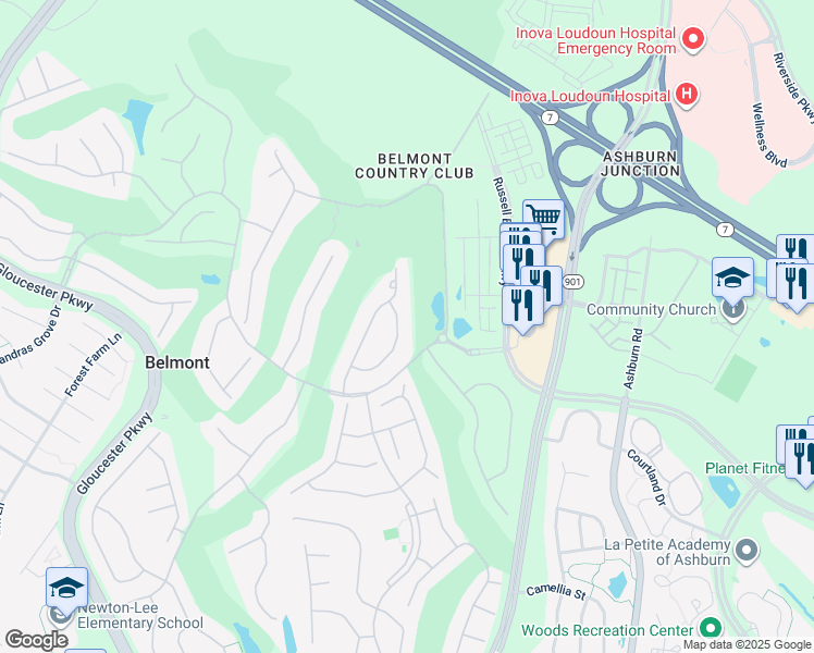 map of restaurants, bars, coffee shops, grocery stores, and more near 19858 Mellon Circle in Ashburn