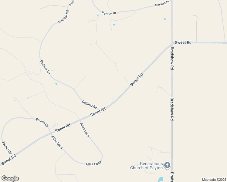 map of restaurants, bars, coffee shops, grocery stores, and more near 17370 Sweet Road in Peyton