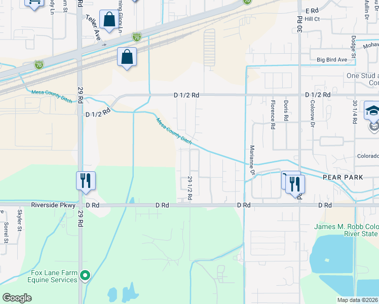 map of restaurants, bars, coffee shops, grocery stores, and more near 445 29 1/2 Road in Grand Junction